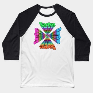 Jean Paul Sartre Kaleidoscope Typographic Design Baseball T-Shirt